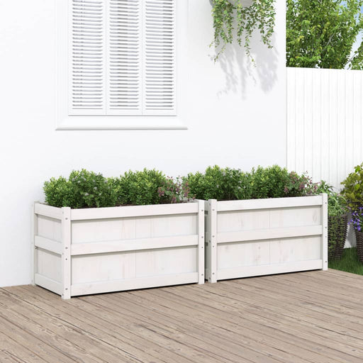 Jardiniere de grădină, 2 buc., alb, lemn masiv de pin - WALTI WALTI