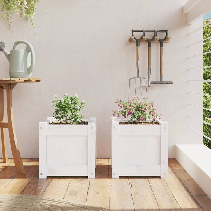 Jardiniere de grădină, 2 buc., alb, lemn masiv de pin - WALTI WALTI