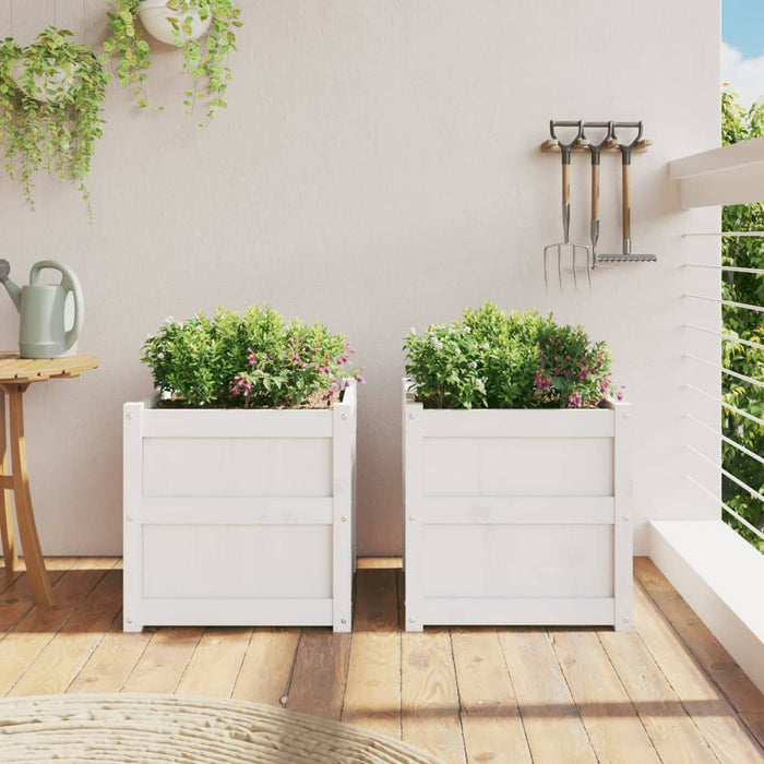 Jardiniere de grădină, 2 buc., alb, lemn masiv de pin - WALTI WALTI
