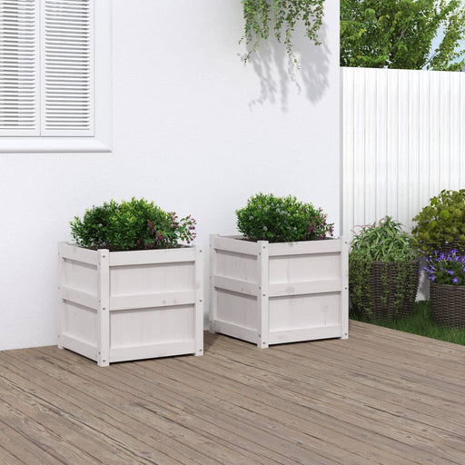 Jardiniere de grădină, 2 buc., alb, lemn masiv de pin - WALTI WALTI