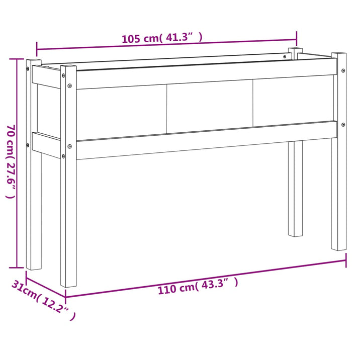 Jardinieră de grădină cu picioare 110x31x70cm lemn masiv de pin - WALTI WALTI