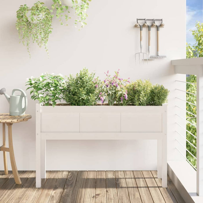 Jardinier de grădină cu picioare, alb, 110x31x70 cm, lemn masiv - WALTI WALTI