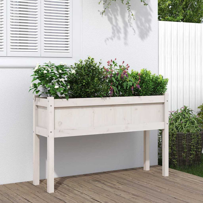 Jardinier de grădină cu picioare, alb, 110x31x70 cm, lemn masiv - WALTI WALTI