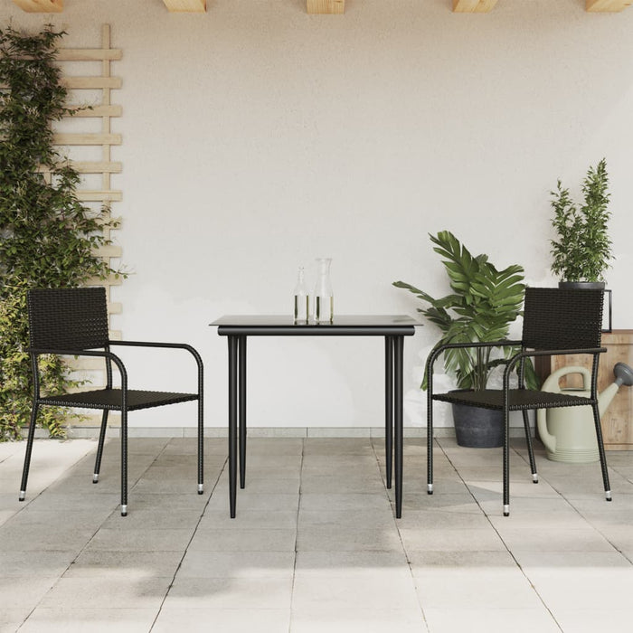 Set mobilier de grădină, 3 piese, negru, poliratan și oțel - WALTI WALTI