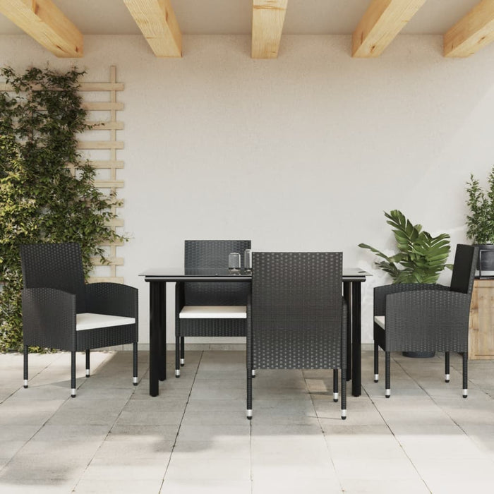 Set mobilier de grădină, 5 piese, negru, poliratan și oțel WALTI