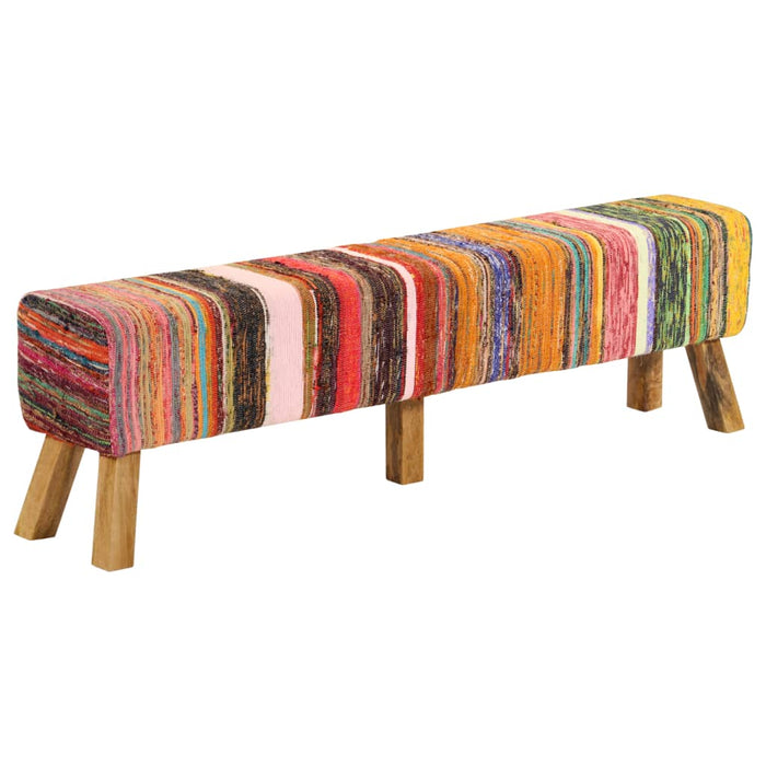 Bancă, multicolor, 160 cm, țesătură chindi și lemn masiv mango WALTI