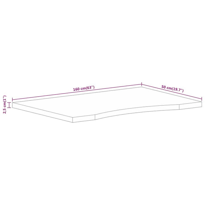 Blat birou cu decupaj curbat 160x50x2,5cm lemn masiv mango brut - WALTI WALTI