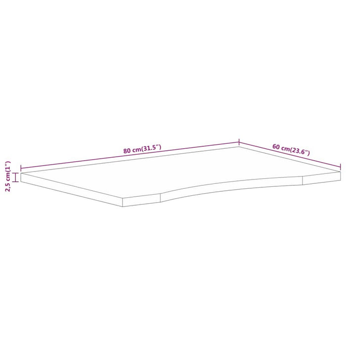 Blat birou cu decupaj curbat 80x60x2,5 cm lemn masiv mango brut - WALTI WALTI