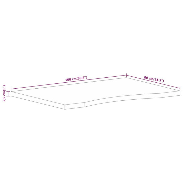 Blat birou cu decupaj curbat 100x80x2,5cm lemn masiv mango brut - WALTI WALTI