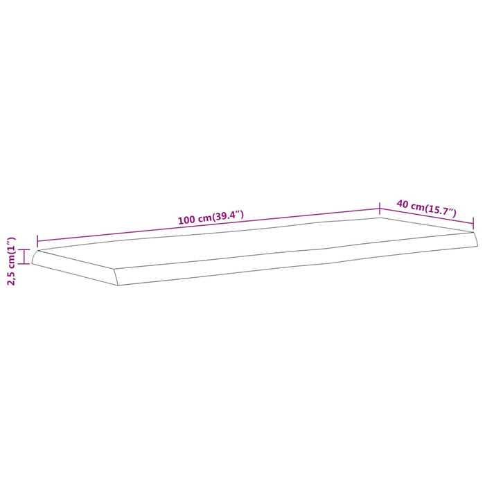 Blat masă 100x40x2,5 cm dreptunghiular lemn acacia margine vie - WALTI WALTI