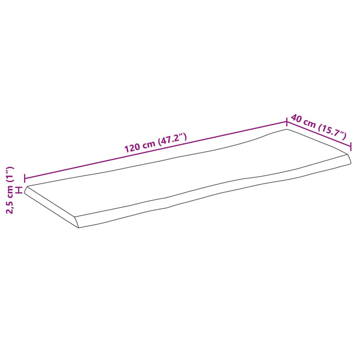 Blat de masă contur natural 120x40x2,5 cm lemn masiv mango brut WALTI
