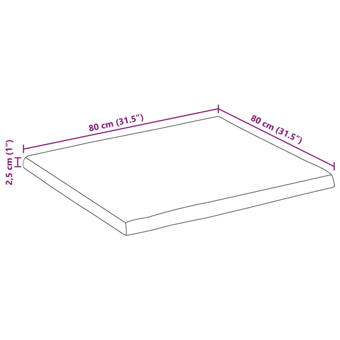 Blat de masă contur organic 80x80x2,5 cm lemn masiv mango brut WALTI