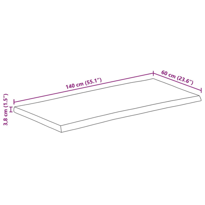 Blat de masă contur natural 140x60x3,8 cm lemn masiv mango brut - WALTI WALTI