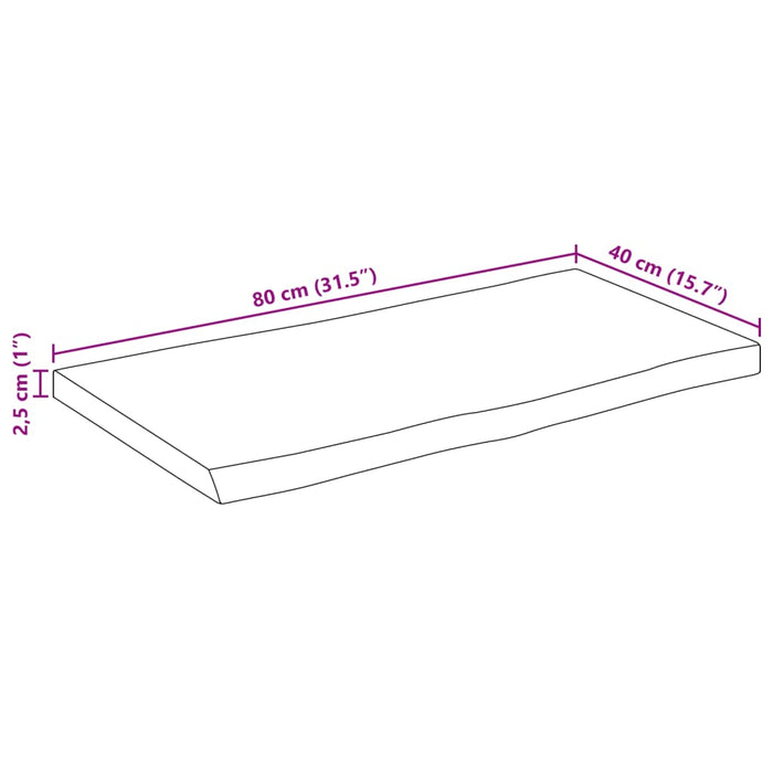 Blat masă cu margini naturale, 80x40x2,5 cm, lemn masiv mango WALTI