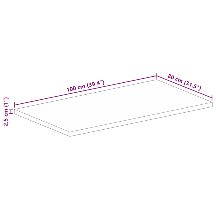 Blat de masă 100x80x2,5 cm dreptunghiular, lemn masiv de mango WALTI