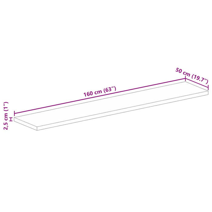 Blat masă 160x50x2,5 cm lemn masiv dreptunghiular de mango WALTI