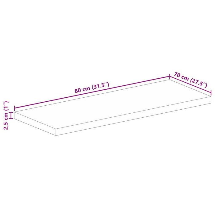 Blat masă 80x70x2,5 cm lemn masiv dreptunghiular de mango WALTI