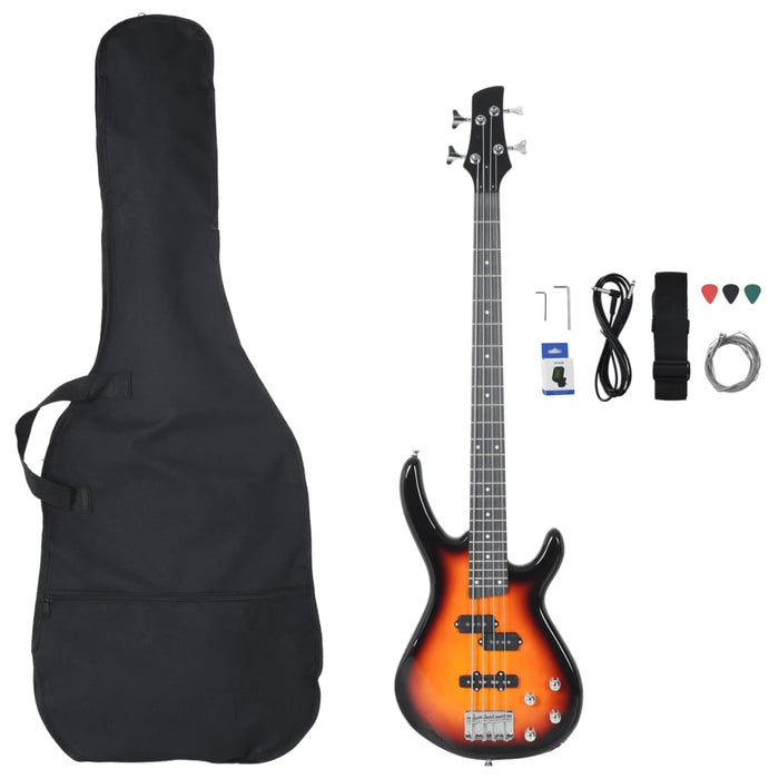 Chitara bass electrică începători, cu husă, maro/negru, 4/4 46" - WALTI WALTI