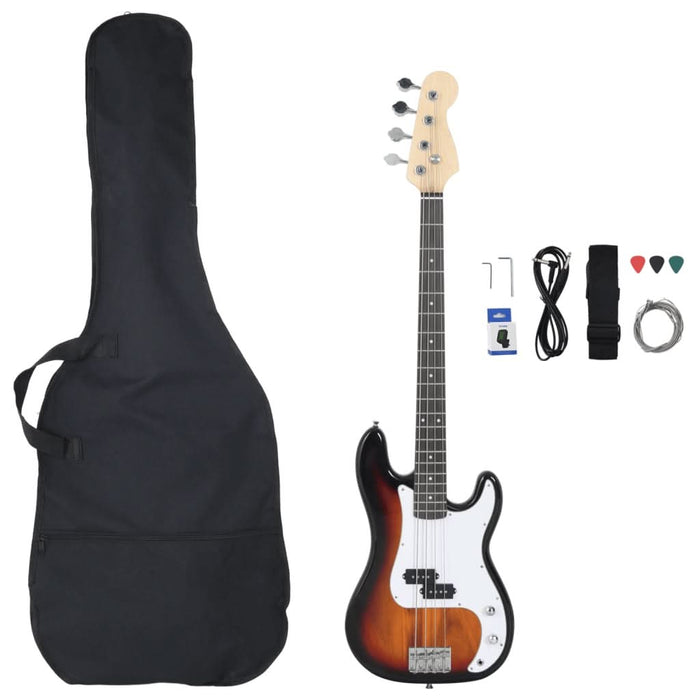 Chitara bass electrică începători, cu husă, maro/alb, 4/4 46" - WALTI WALTI