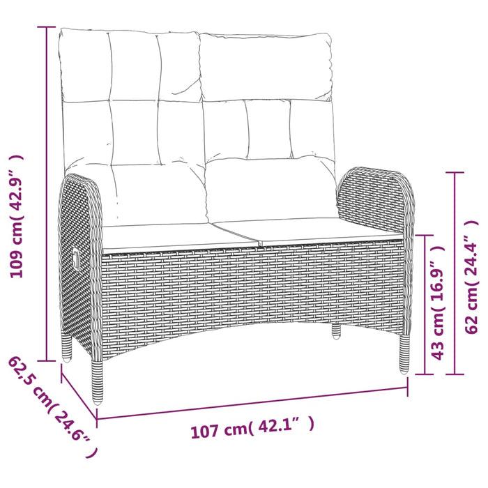 Set mobilier de grădină cu perne, 2 piese, gri, poliratan - WALTI WALTI