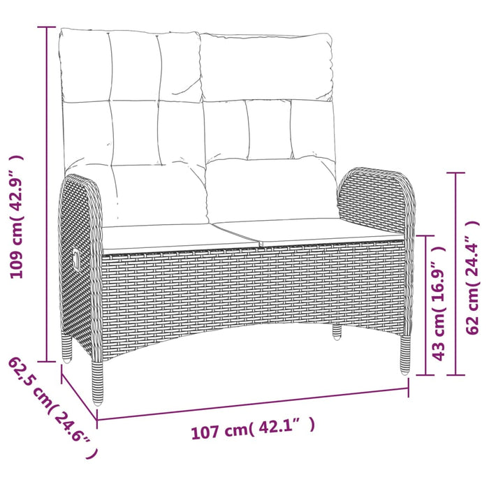 Set mobilier de grădină cu perne, 2 piese, gri, poliratan - WALTI WALTI