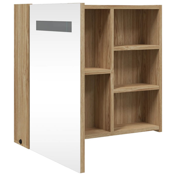 Dulap cu oglindă de baie cu LED, stejar deschis, 60x13x52 cm WALTI