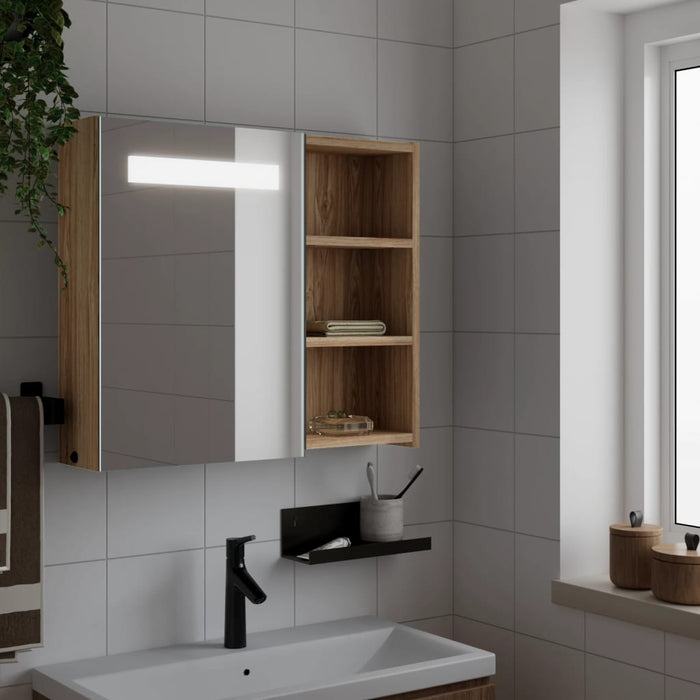 Dulap cu oglindă de baie cu LED, stejar deschis, 60x13x52 cm WALTI