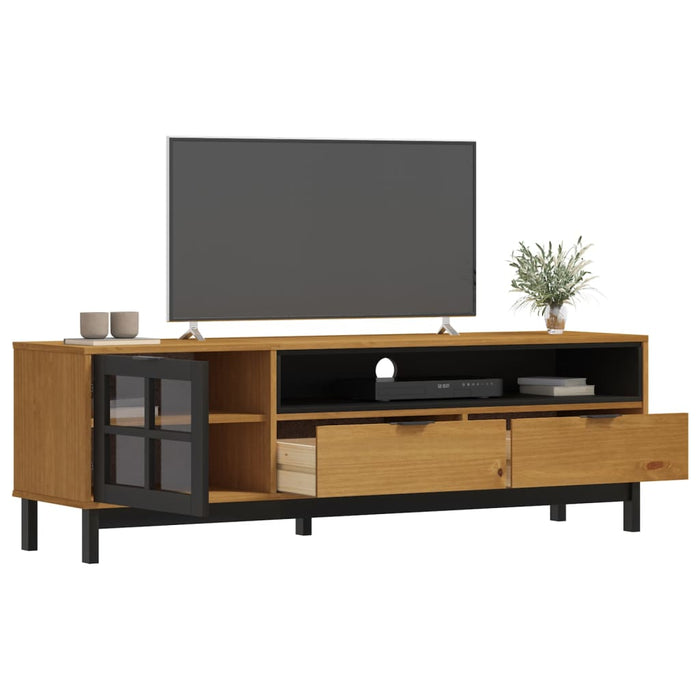 Comodă TV cu ușă din sticlă „FLAM” 158x40x50 cm, lemn masiv pin - WALTI WALTI