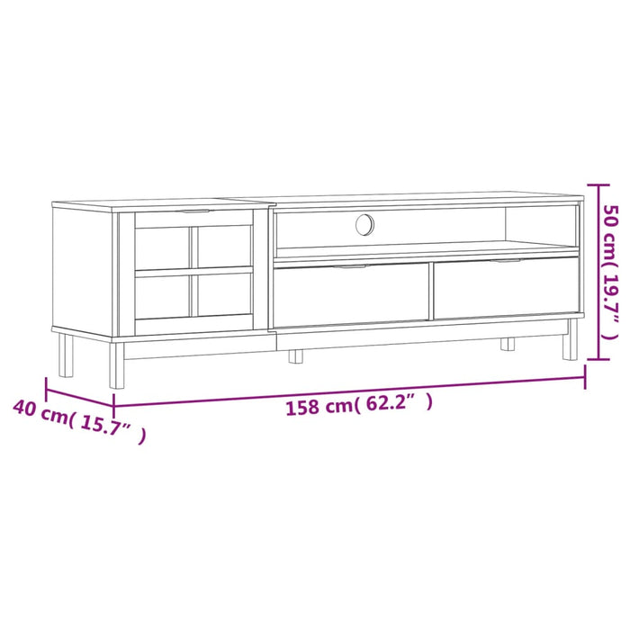 Comodă TV cu ușă din sticlă „FLAM” 158x40x50 cm, lemn masiv pin - WALTI WALTI