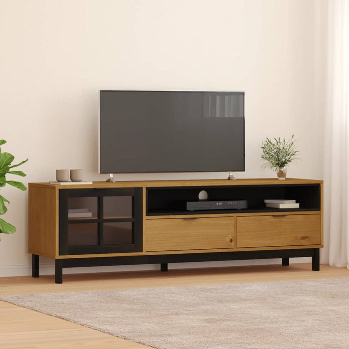 Comodă TV cu ușă din sticlă „FLAM” 158x40x50 cm, lemn masiv pin - WALTI WALTI