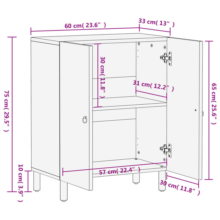 Dulap lateral, 60x33x75 cm, lemn masiv de mango - WALTI WALTI