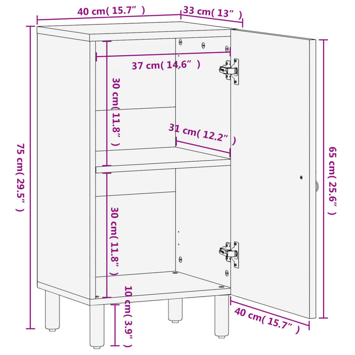 Dulap lateral, 40x33x75 cm, lemn masiv de mango - WALTI WALTI