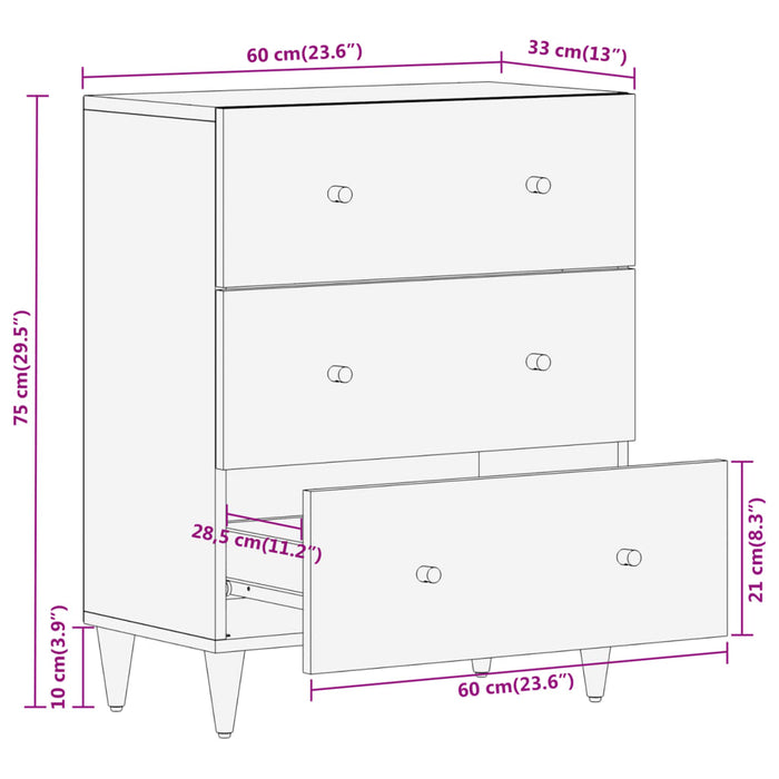 Dulap lateral, 60x33x75 cm, lemn masiv de mango - WALTI WALTI