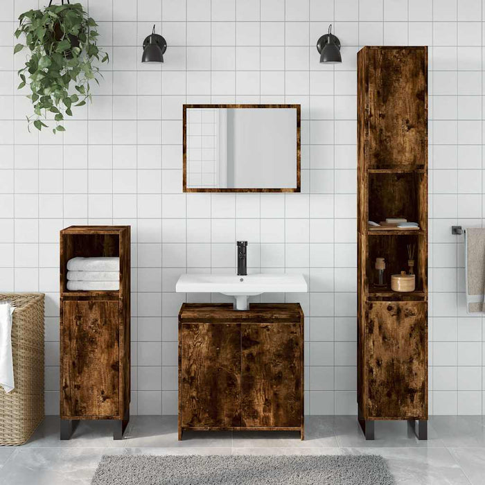 Set mobilier de baie, 2 piese, stejar fumuriu, lemn prelucrat - WALTI WALTI