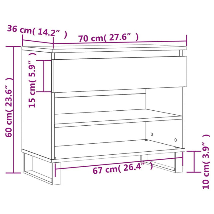 Pantofar, stejar fumuriu, 70x36x60 cm, lemn prelucrat - WALTI WALTI