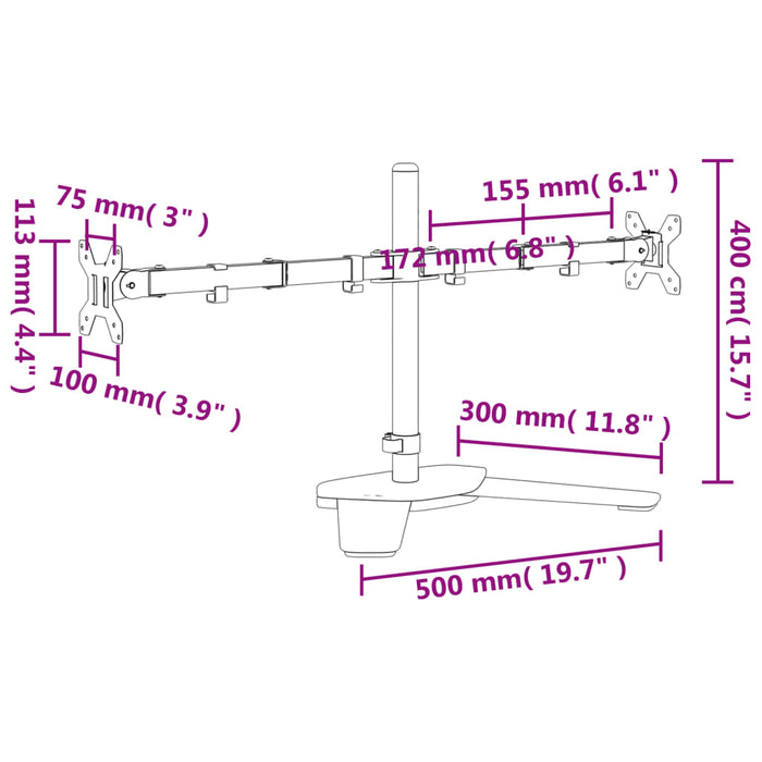Suport de perete pentru monitor dublu VESA 75/100 mm negru oțel - WALTI WALTI