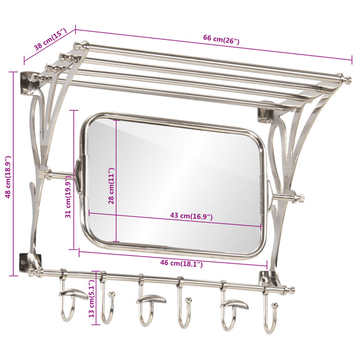 Suport bagaj cu umerașe/oglindă, montat pe perete, aluminiu - WALTI WALTI