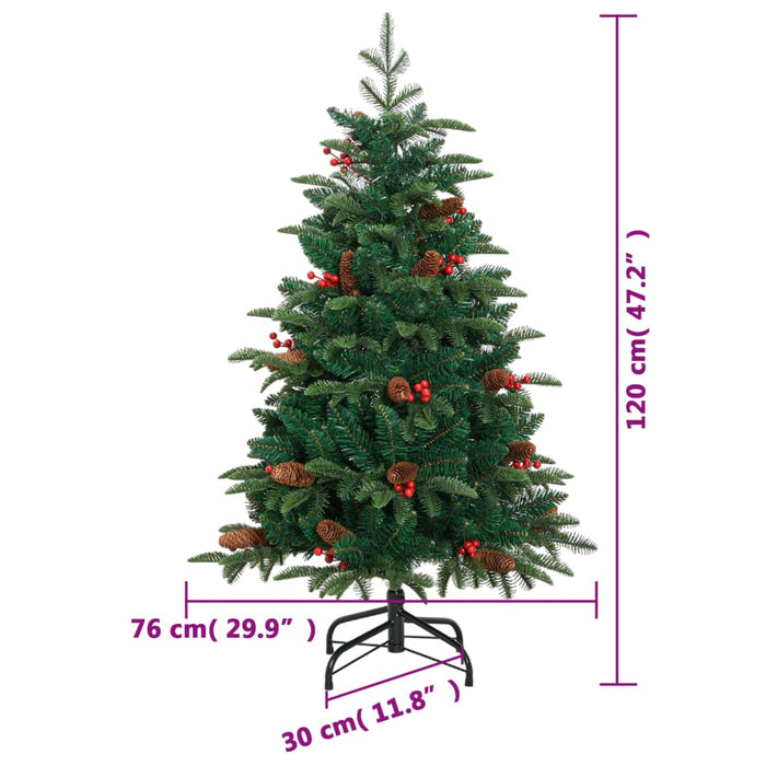 Pom Crăciun artificial cu balamale, conuri, fructe roșii 120 cm - WALTI WALTI