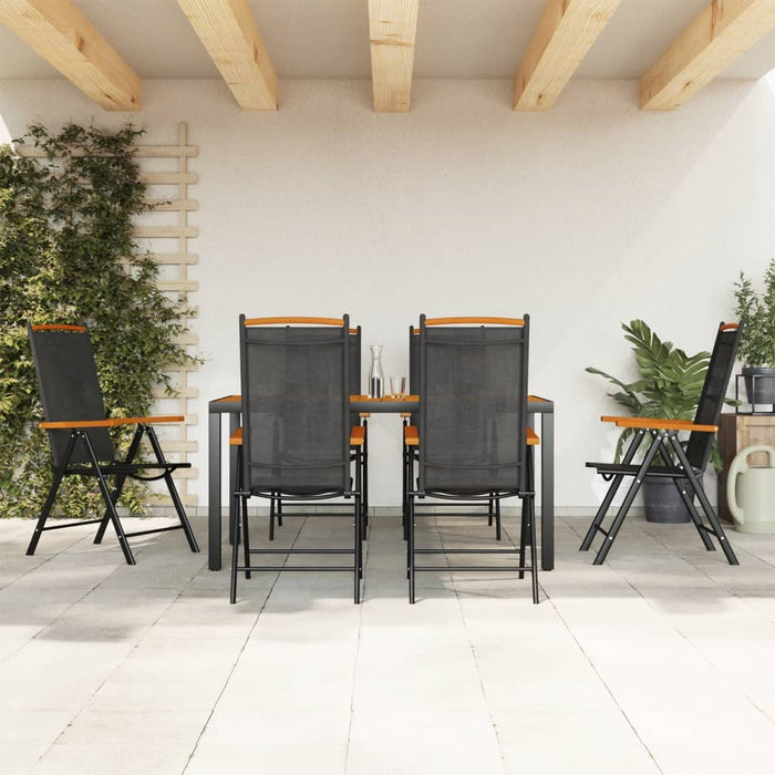 Set mobilier pentru grădină, 7 piese, negru și maro, aluminiu WALTI