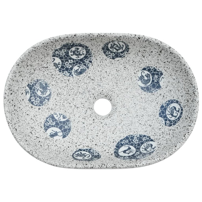 Lavoar de blat, gri și albastru, 47x33x13 cm, ceramică, oval WALTI