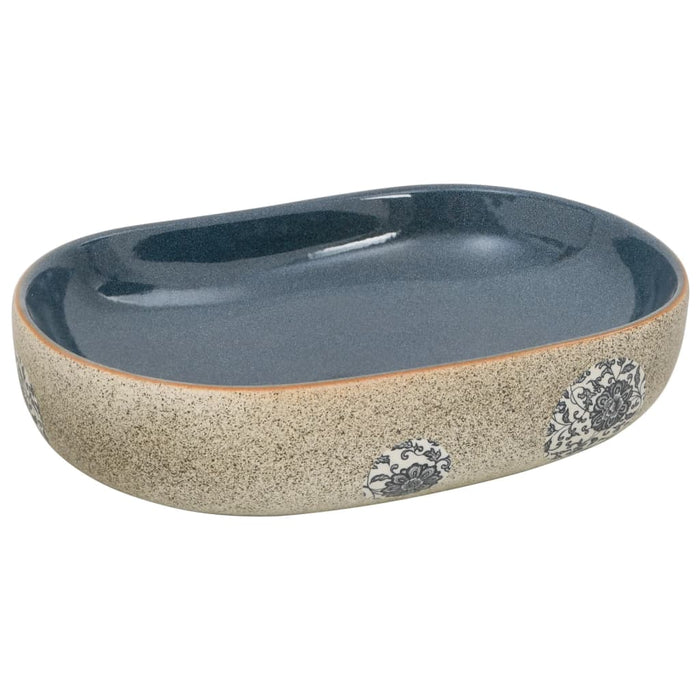 Lavoar de blat, nisipiu și albastru 59x40x14 cm, ceramică, oval - WALTI WALTI