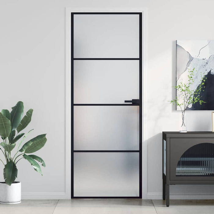 Ușă de interior negru 76x201,5 cm sticlă securiz./aluminiu slim WALTI