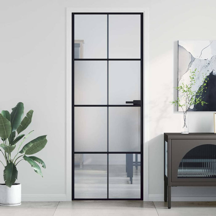 Ușă de interior negru 76x201,5 cm sticlă securiz./aluminiu slim WALTI