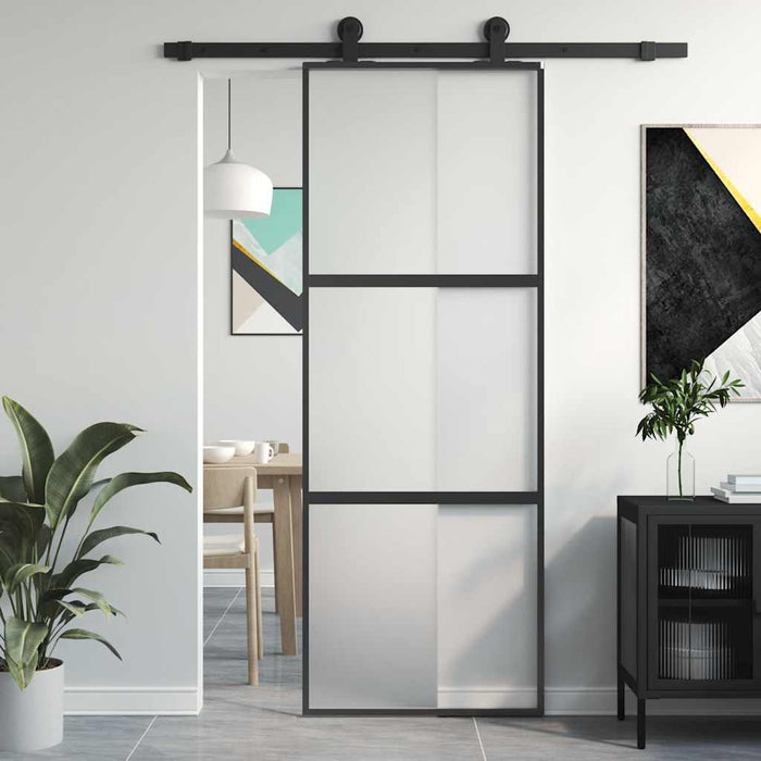 Ușă glisantă, negru, 76x205 cm, sticlă securizată și aluminiu - WALTI WALTI