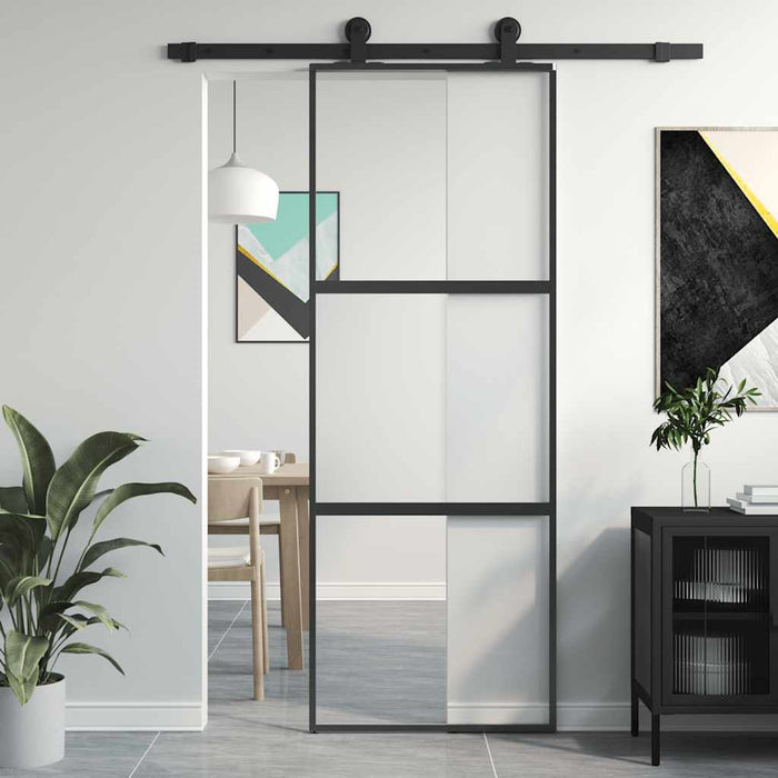 Ușă glisantă, negru, 76x205 cm, sticlă securizată și aluminiu WALTI