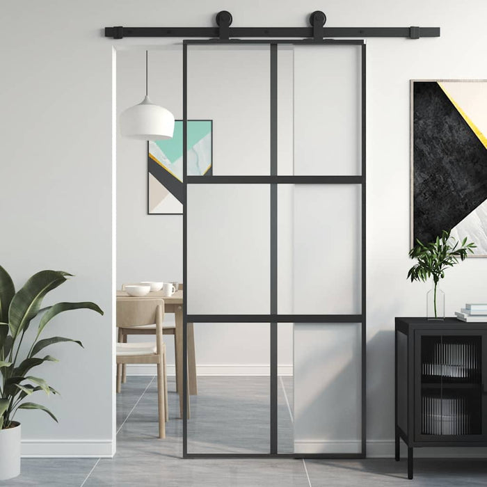 Ușă glisantă, negru, 90x205 cm, sticlă securizată și aluminiu - WALTI WALTI