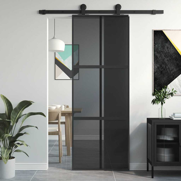 Ușă glisantă, negru, 76x205 cm, sticlă securizată și aluminiu - WALTI WALTI