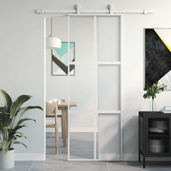 Ușă glisantă, alb, 76x205 cm, sticlă securizată/aluminiu WALTI