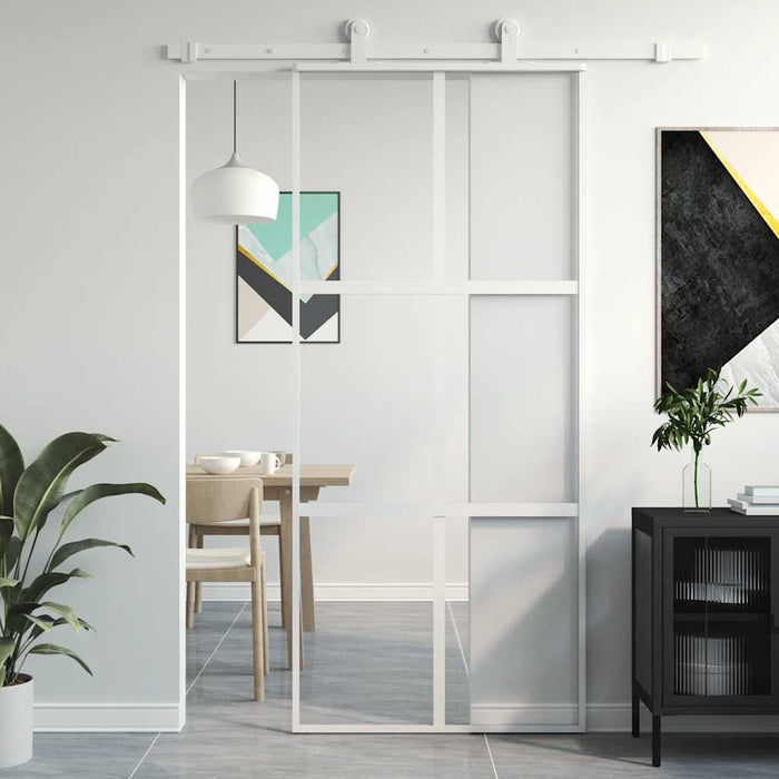 Ușă glisantă, alb, 90x205 cm, sticlă securizată/aluminiu WALTI