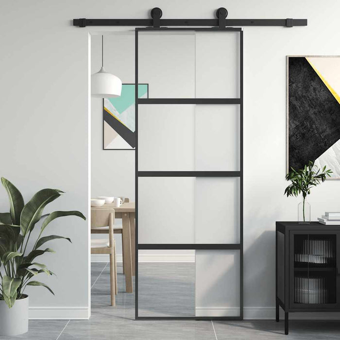 Ușă glisantă, negru, 76x205 cm, sticlă securizată și aluminiu - WALTI WALTI